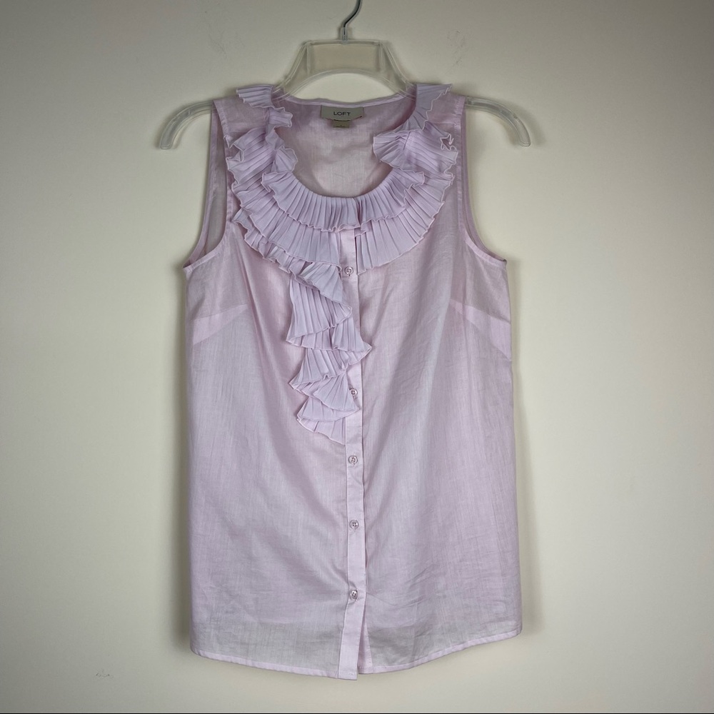 Loft pink button up ruffle detail top